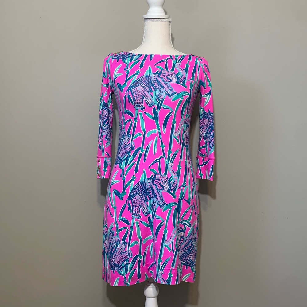 Lilly Pulitzer Sophie Dress XXS Mandevilla Pink Extra Lucky Elephants UPF 50+